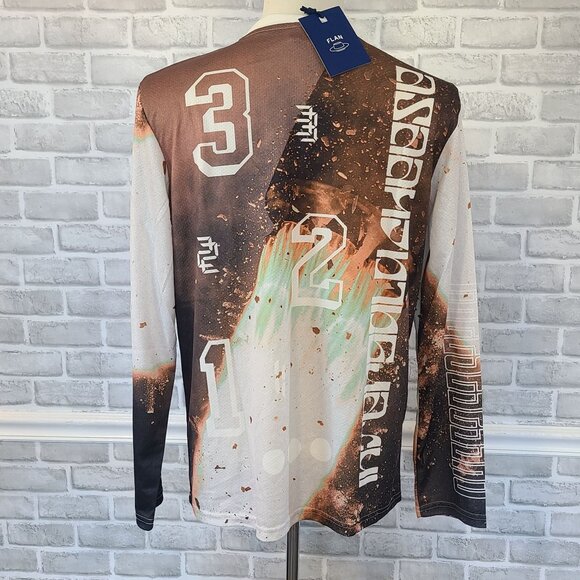Flan Labs Rocket Soccer Jersey Mens M Brown Geo Long Sleeve Blokecore NEW - Picture 4 of 8